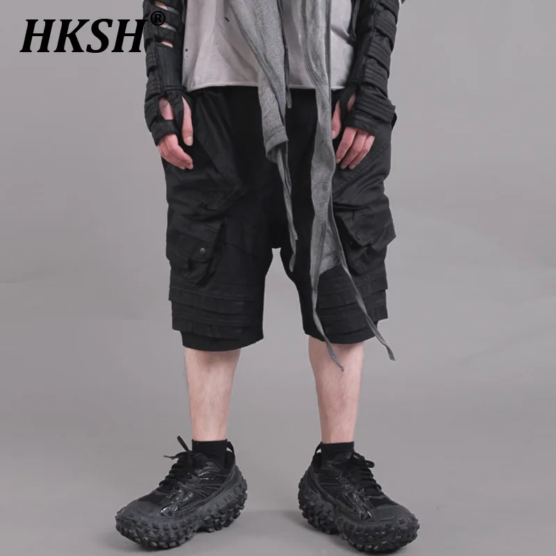 

HKSH Men's Tide Waste Land Cotton Chic Shorts Silhouette Pleated 3D Pockets Waxed Crotch Collapse Summer New Niche Capris HK1961