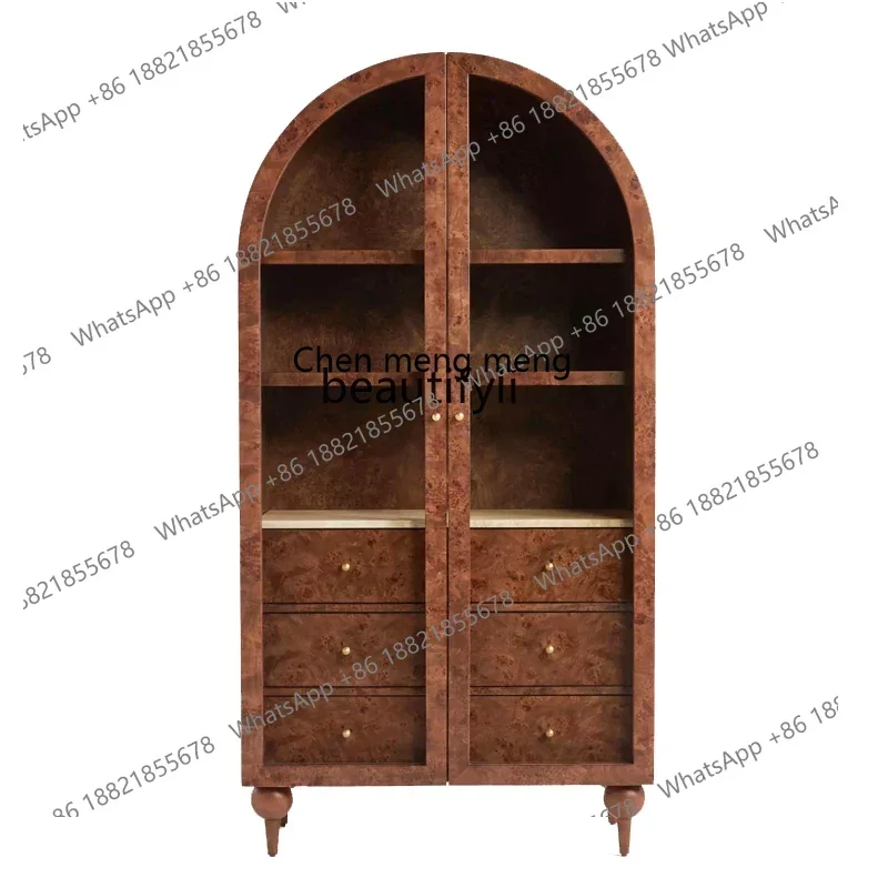 

xx1French retro solid wood wine cabinet, American antique arched furniture Nordic decorative cabinet