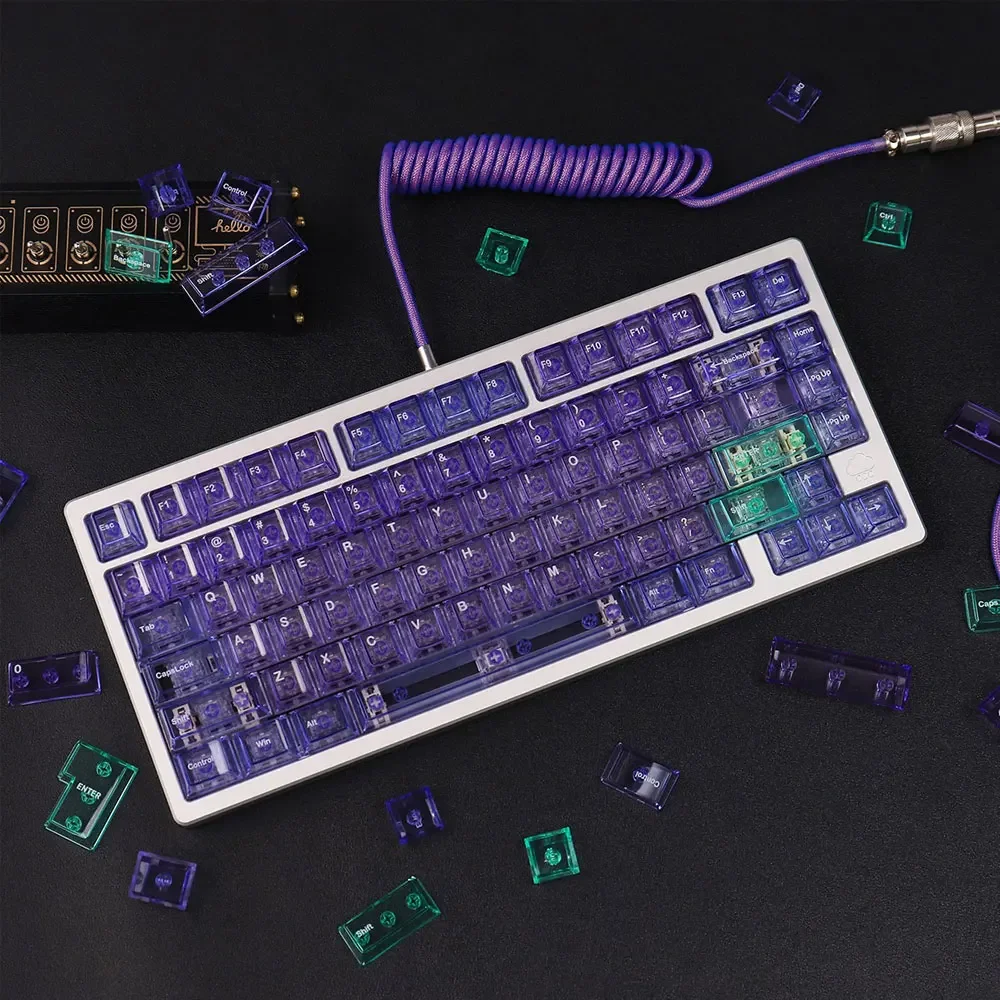 

156 Keys Purple Transparency Keycaps Full Set Cherry Height PBT Thermal Sublimation For 61 87 98 104 108 Mechanical Keyboard