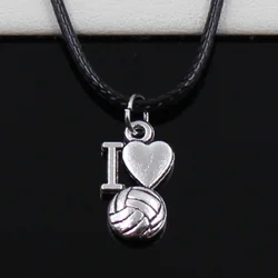 New Fashion Tibetan Silver Color Pendant I Love Volleyball Necklace Choker Black Leather Cord Factory Price Handmade Jewelry