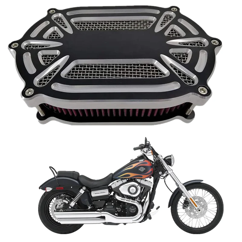 For Harley Dyna 00 - 17 Softail 00 - 15 Touring 00 - 07 Fitment-B Air Cleaner Intake Motorcycle Filter Cnc Cut Kit Black