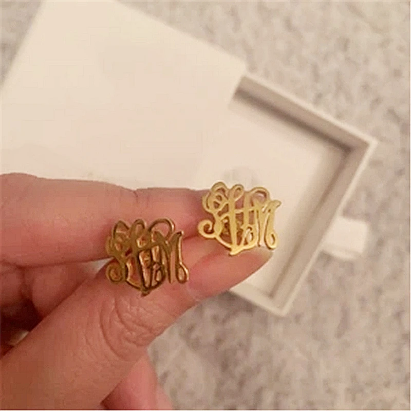 Custom Monogram Initial Stud Earrings silverv Stud Earrings Personalized Name Fashion stainless steel Jewelry mujer moda