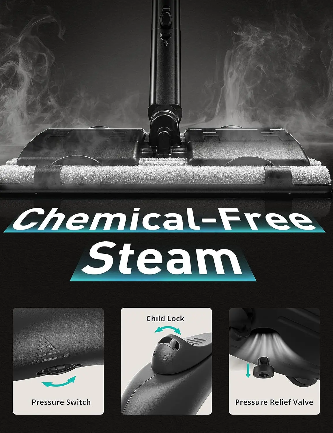 Recarga rápida de aquecimento 50S em qualquer momento, esfregão a vapor multiuso poderoso para uso doméstico, vaporizador portátil resistente