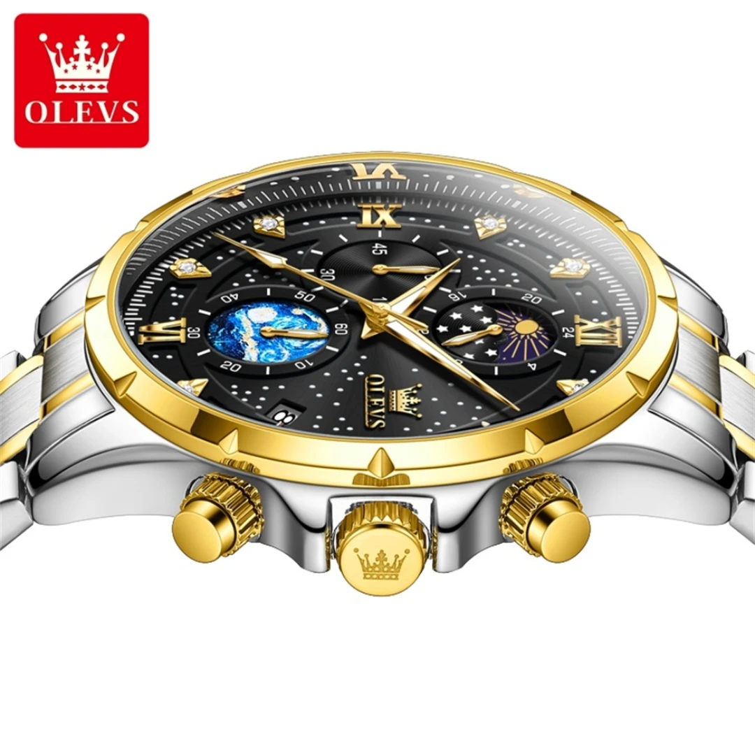OLEVS 9807 Quartz Fashion Watch Gift Round-dial Stainless Steel Watchband Wristwatch Calendar Luminous Small second image 6