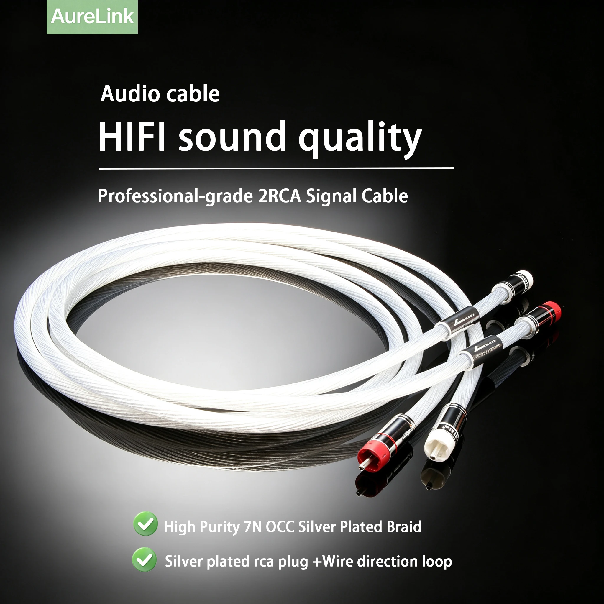 Audiophile RCA to RCA Audio Cable with 12Core OCC Silver Plated Shielded RCA Stereo Cables for HiFi Home Theater