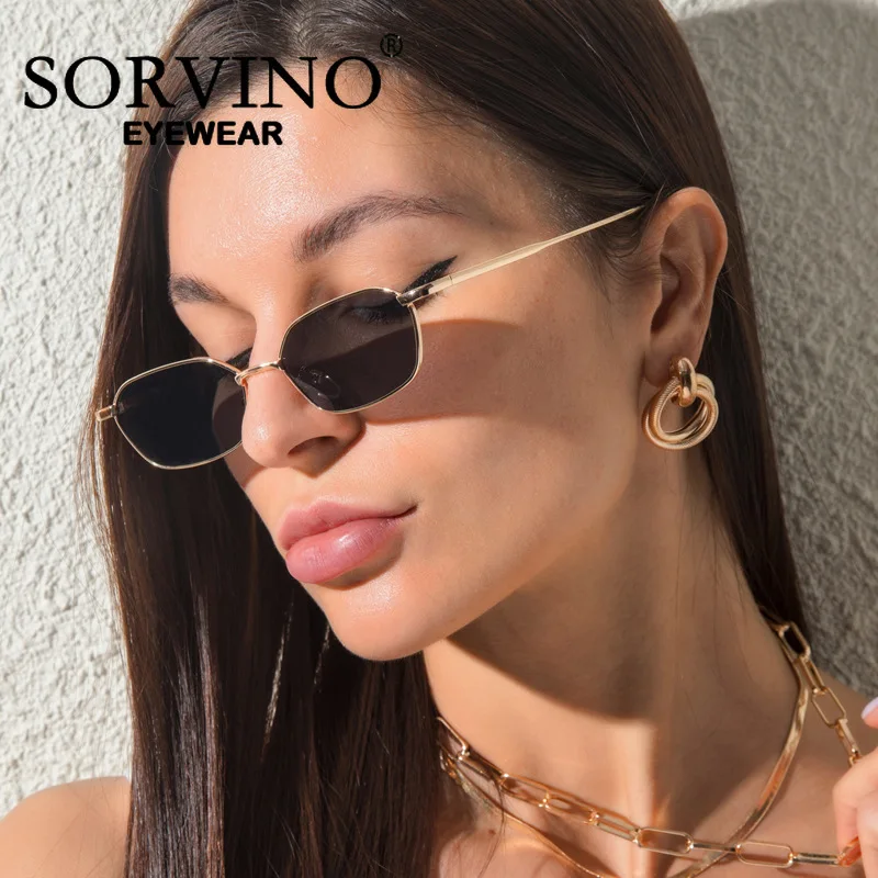 SORVINO Fashion Small Rectangle Sunglasses Men Women Trendy Green Square Driving Sun Glasses Luxury Brand Metal Frame Eyewear