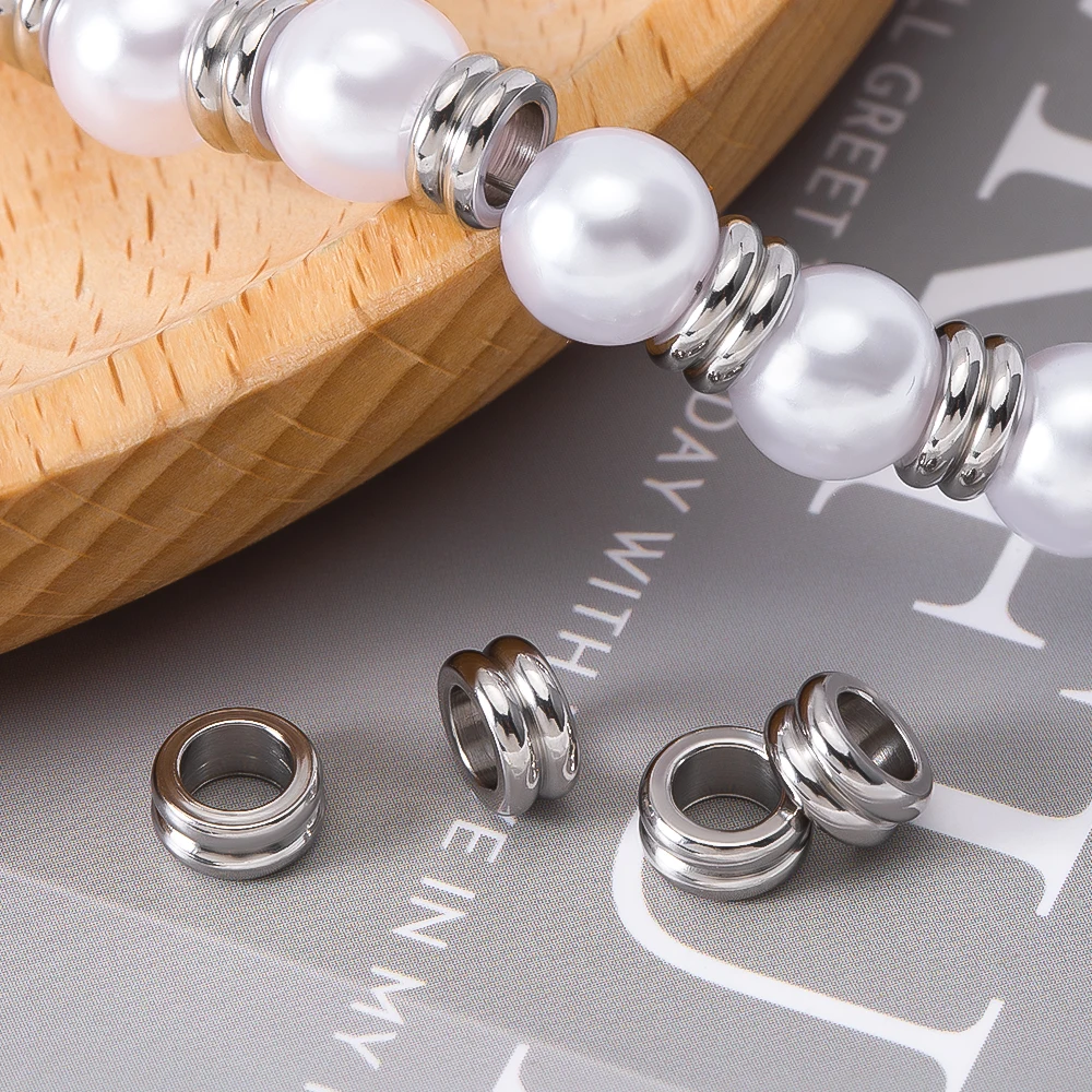 

10pcs Stainless Steel Spacer Loose Bead Big Hole Beads Bamboo Drum Columnar Charm Pendant Bracelet Necklace DIY Jewelry Making