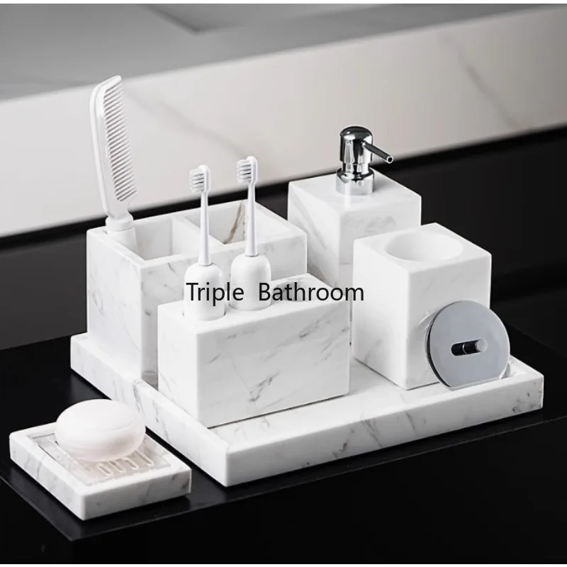 1pc Marble bathroom toiletries soap dish Tissue box toothbrush holder Liquid distribution bottle Bathroom accessories tray
