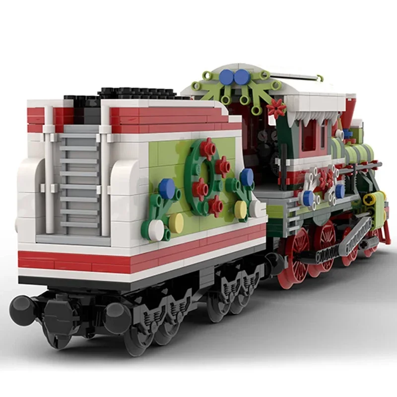 Bloques de construcción Moc, modelo de locomotora navideña, tecnología de ladrillos, bricolaje, tren de construcción, juguete de ensamblaje para regalos de vacaciones
