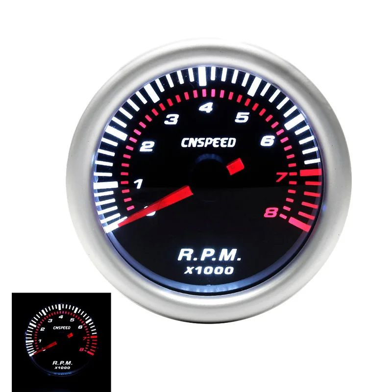 2Inch 52mm Auto Car Tachometer Tacho Gauge 0-8000 RPM 12V Universal Car Motor White Led Meter Pointer