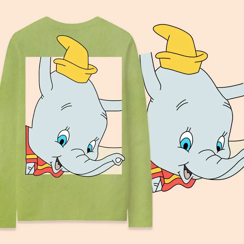 Disney Co-branded Long Sleeve T-shirt Women's Cotton Ins Bambi Dumbo Simba Cartoon Print Girls Clothes