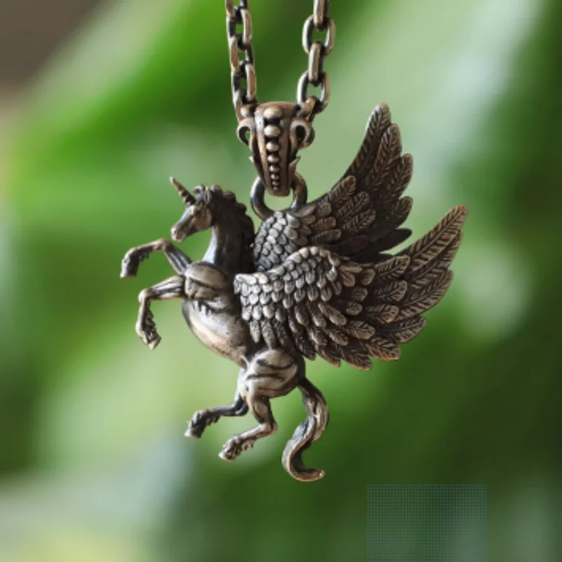 NEW S925 Sterling Silver Retro Personality Three-dimensional Double-sided Pegasus Pendant Men\'s and Women\'s Gift