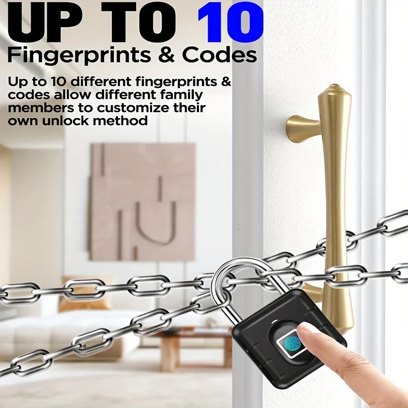 Fingerprint Smart Padlock Lock, Biometric Metal Keyless Thumbprint Lock, Waterproof