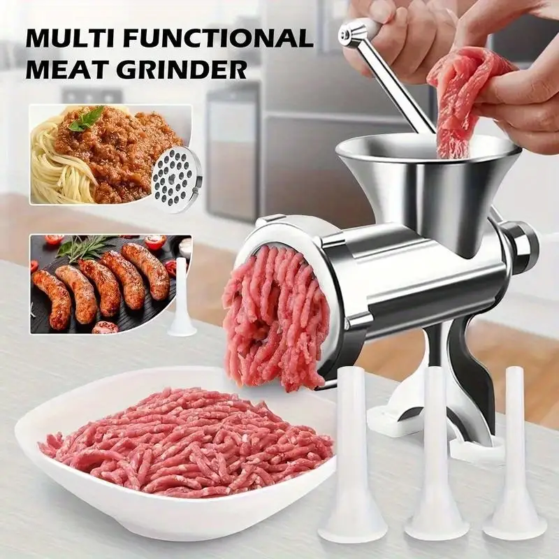 Hand Crank Sausage Stuffer Meat Mincer Full Stainless Steel With Table Clamp For Food Processing