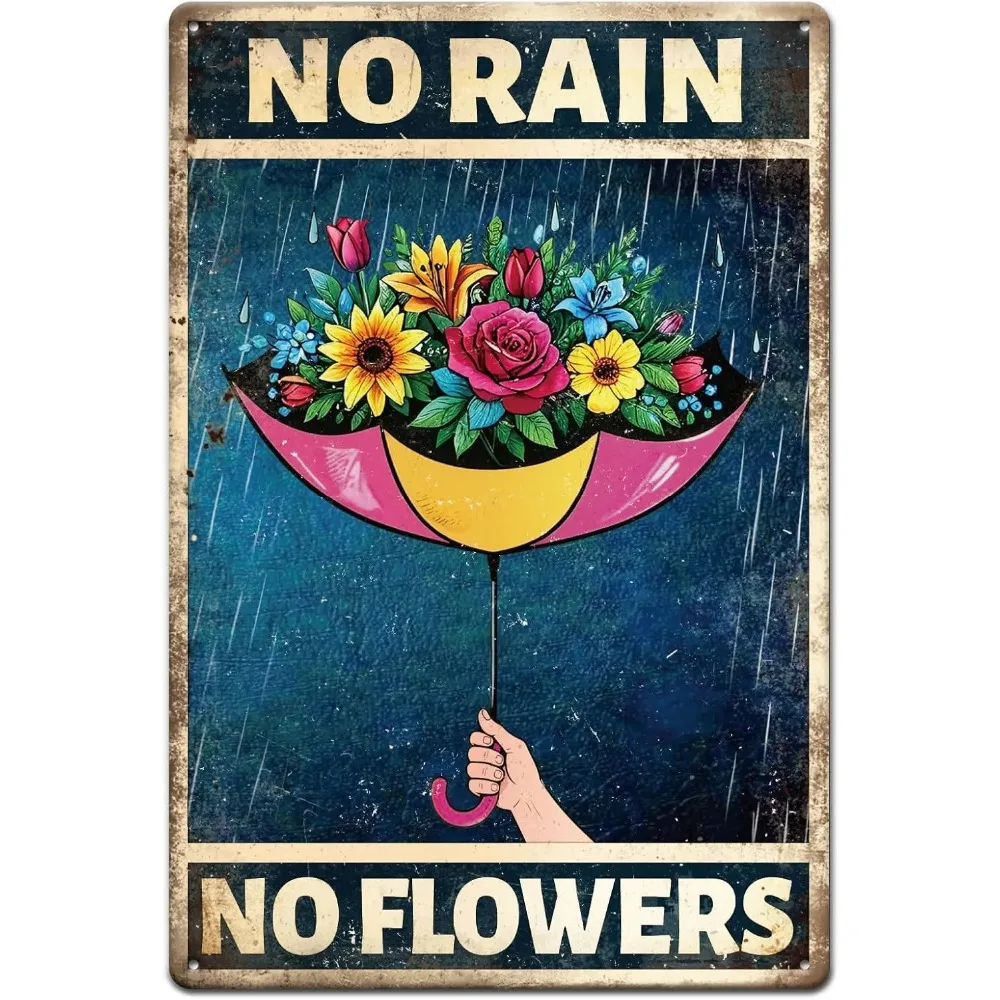 

Зонт, металлическая жестяная вывеска «без дождя, без цветов», винтажная живопись, жестяные вывески 12x8 дюймов, ретро настенная художественная табличка, постер для домашних офисов