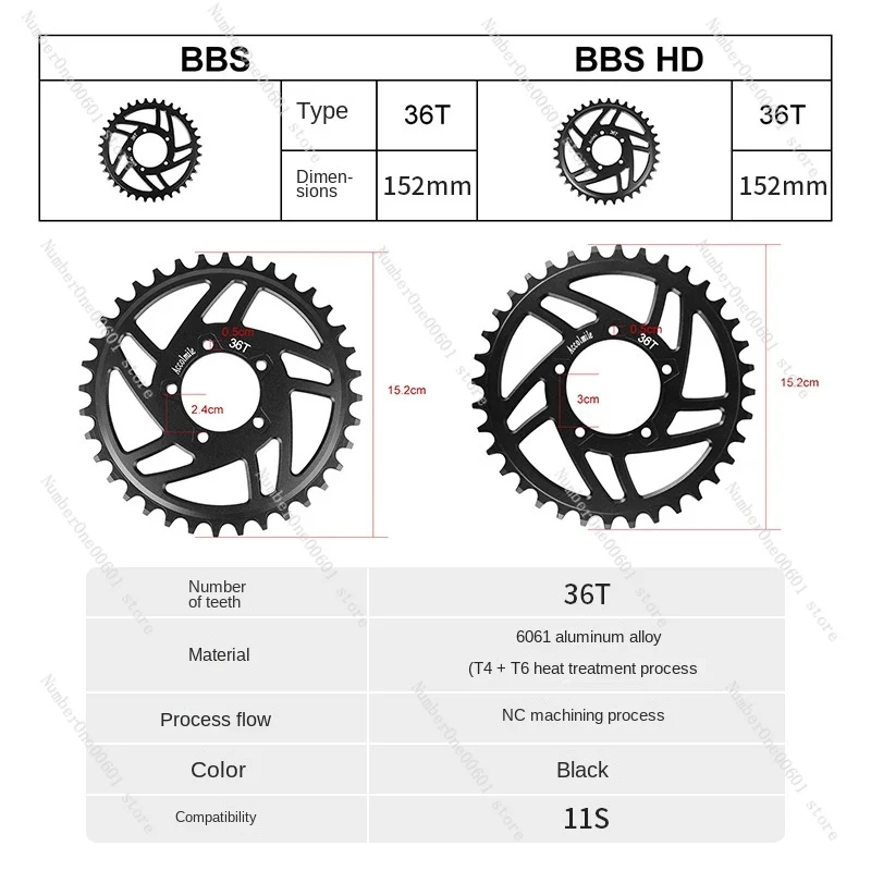 Eight Square Mid-Mounted Electrical Machine Tooth Plate 36T Suitable for BBS Bbshd Modified Tooth Plate