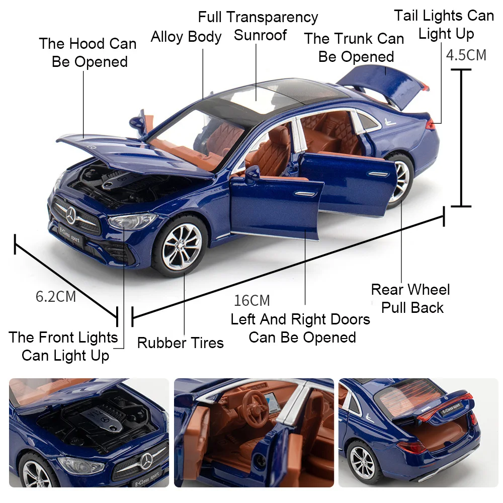1:32 SLR 772S E300L Sports Car Model Toy Alloy Diecast Music Light Pull Back Doors Opened Vehicles Models Gifts for Boyfriend