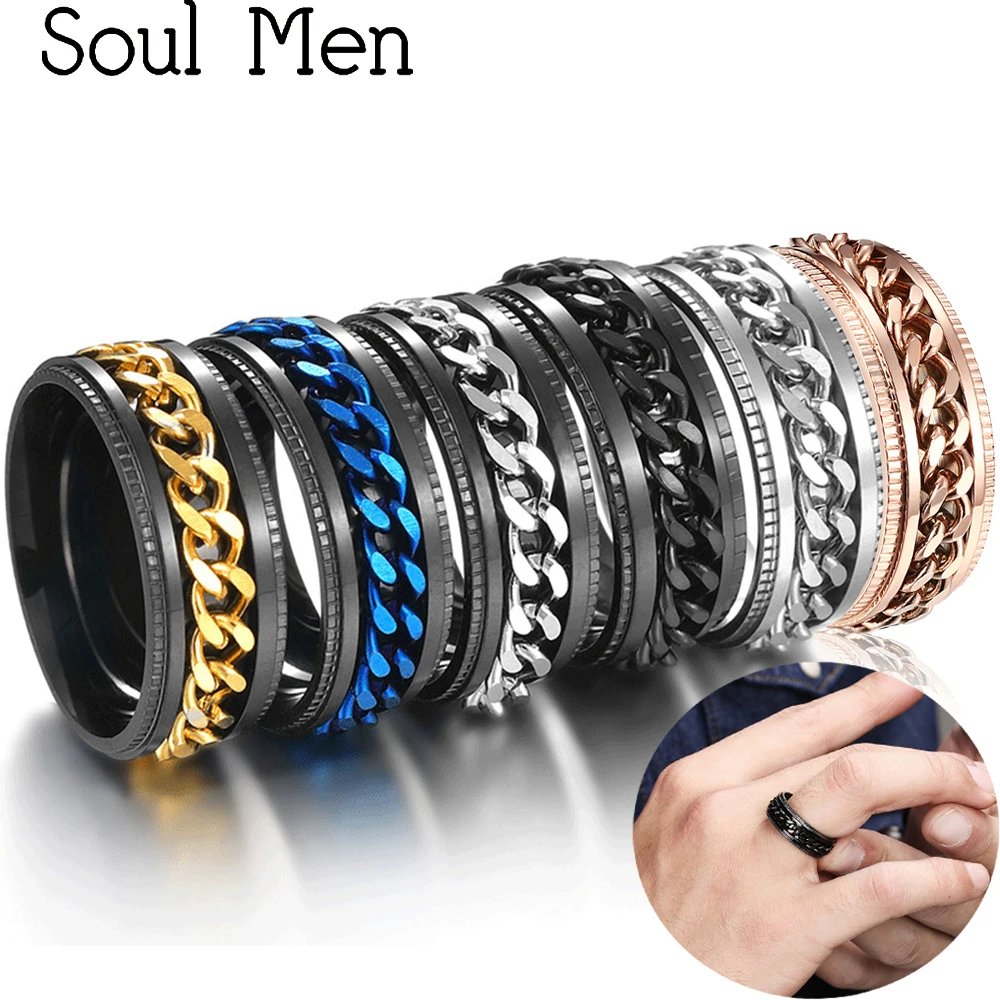 Fidget Ring Stainless Steel For Men Rotatable Anxiety Spinner Rings Rotable Chain Punk Women Man Jewelry for Party