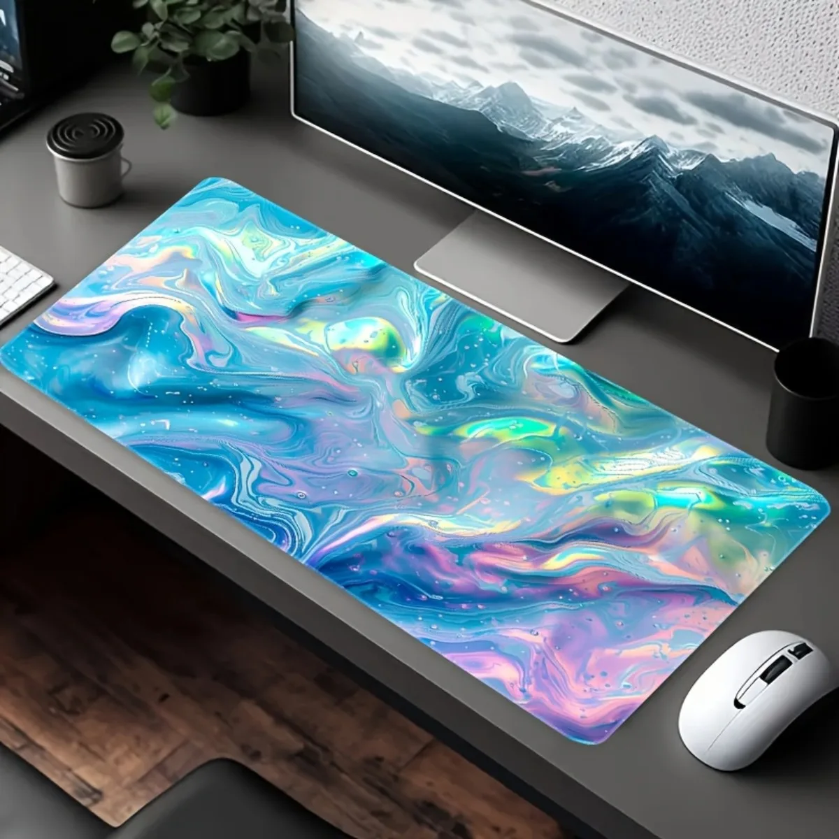 

Artistic Desk Mat Rubber Non-slip Elegant Galaxy Theme Blue Purple Swirl Sewn Edges Gaming Mouse Pad for Desktop