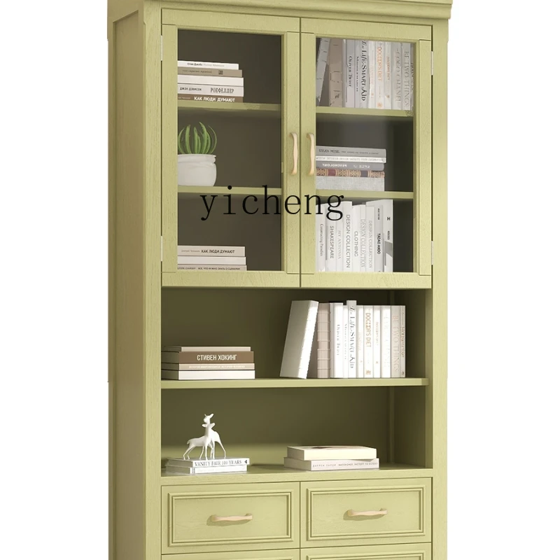 Yy Pastoral Mustard Green High Cabinet Office Simplicity Storage Cabinet Dustproof Display Cabinet