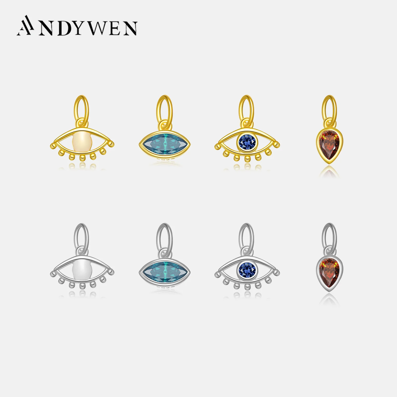 

ANDYWEN 925 Sterling Silver 3*6mm Circle Evil Eye Red Pear Charm Pendant Luxury Women Crystal Birthstone Beads Necklace Making
