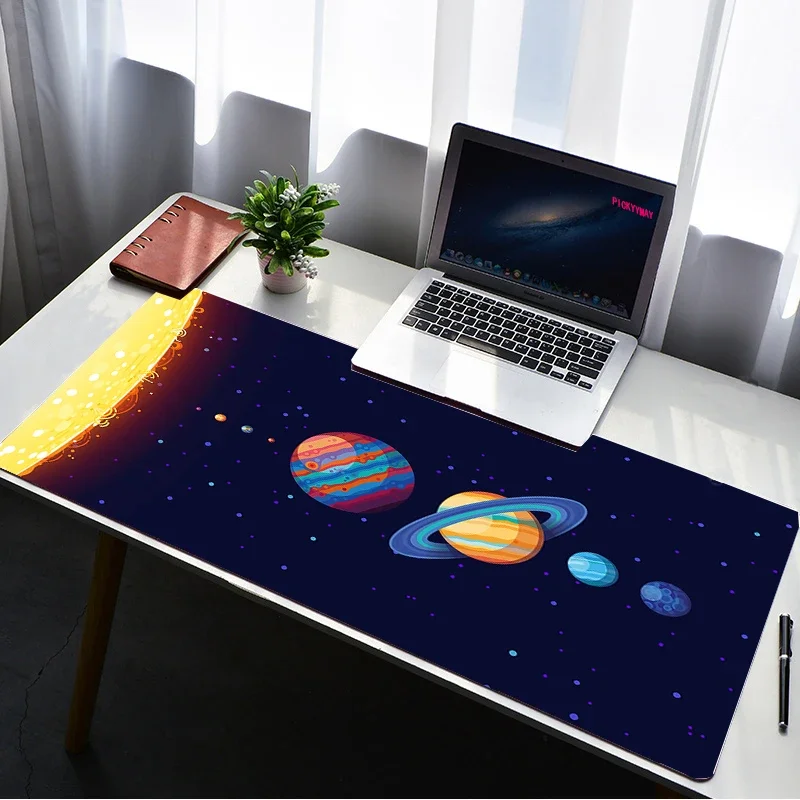 Cute Astronaut Planet Large Gaming Mouse Pad Space Saturn Galaxy Pattern Non‑Slip Rubber Extended Desk Mat