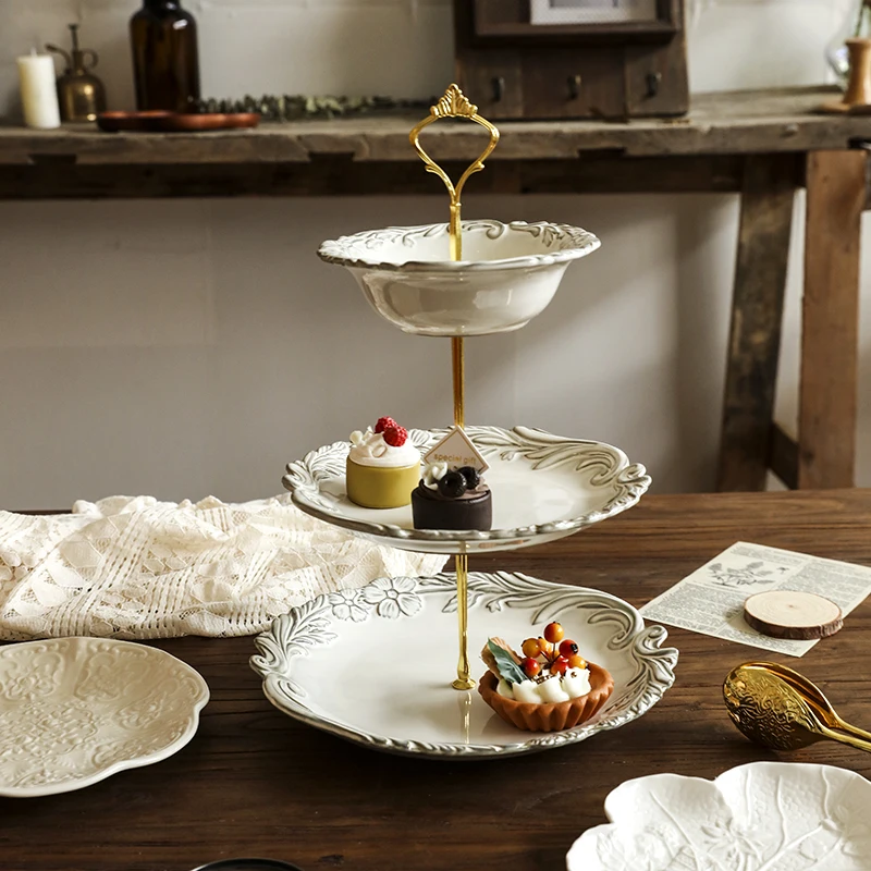 premium sense plate ceramic western food steak retro relief dessert plate fruit bowl rice bowl binaural