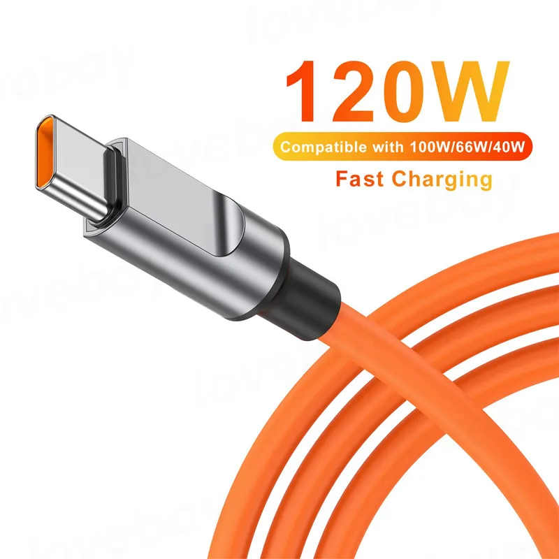 120W 6A Super Fast Charge USB Cable For Xiaomi Huawei Samsung Vivo Oppo Liquid Silicone Quick Charge Type-C Charger Data Line