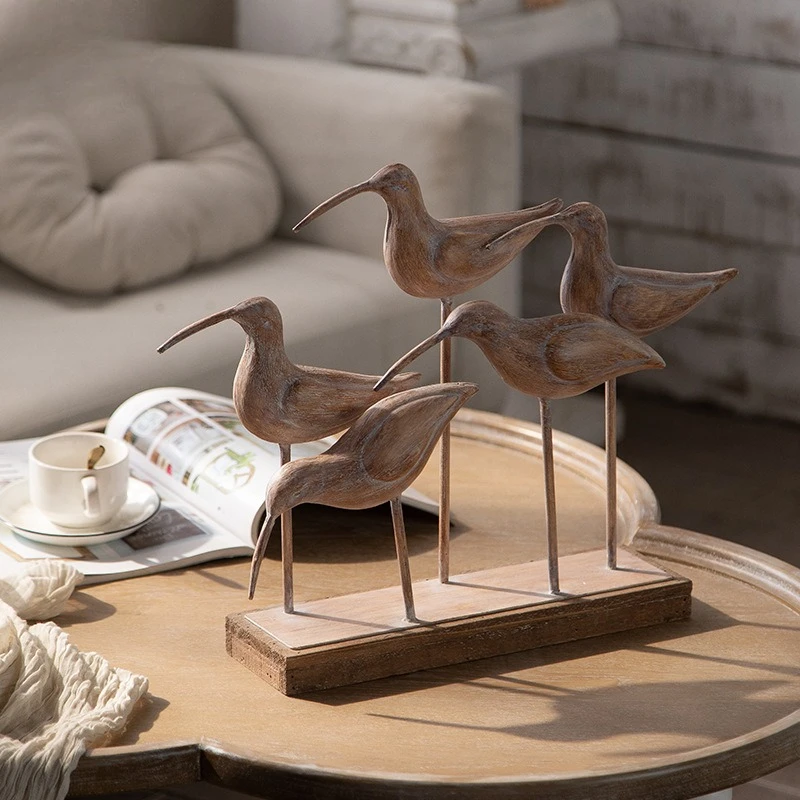 American Retro Style Decorative Bird Figurine, Hand-Painted Resin Simulation Ornament for Home Cafe Decor, Housewarming Gift