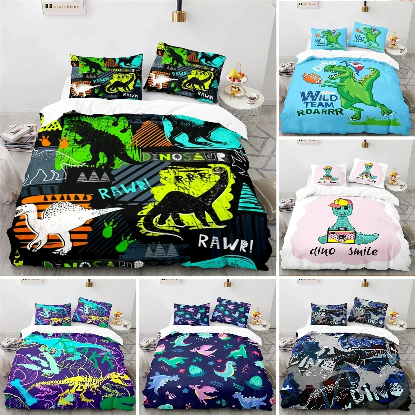 New Cartoon Dinosaur Duvet Cover Microfiber Kids Cute Animal Bedding Set Jurassic Series Twin Comforter Cover