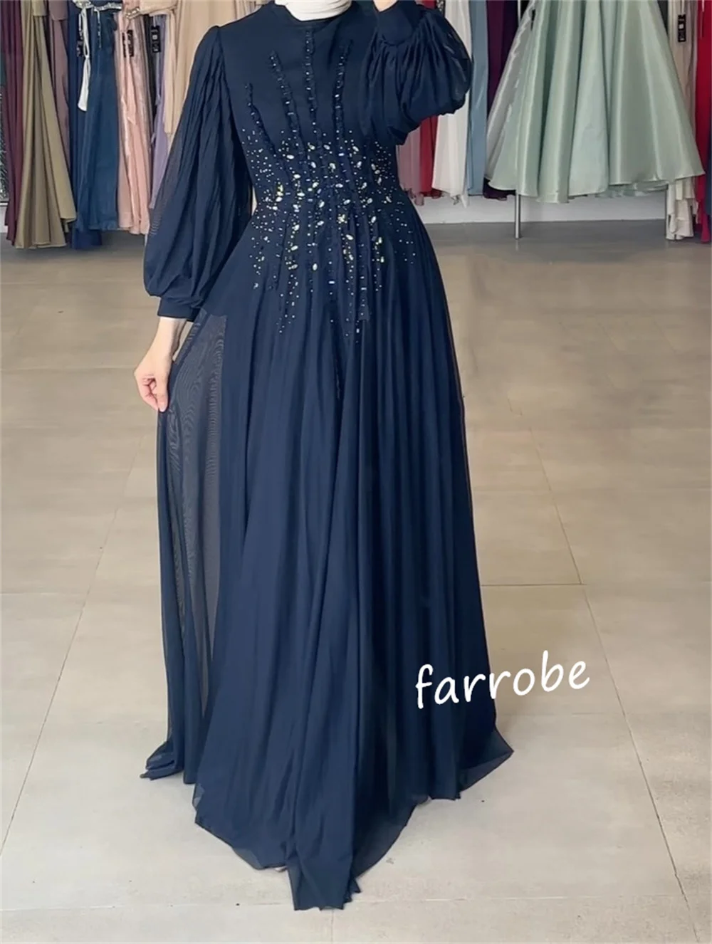 Customized Elegant Chiffon Sequined Pleat A-line O-Neck Long Dresses Bespoke Occasion Exquisite Modern Style