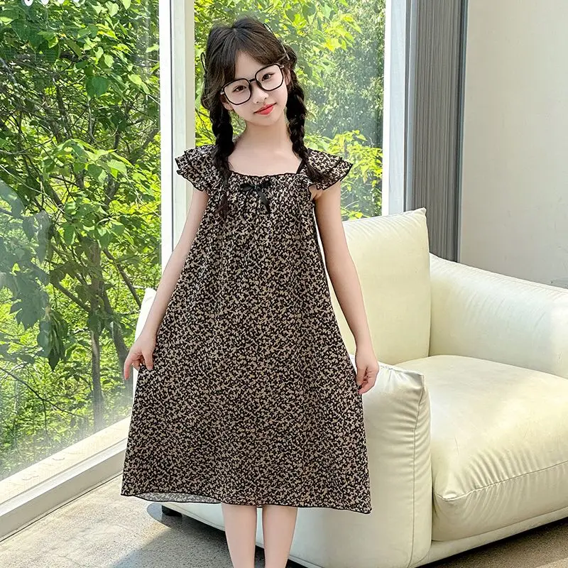 New Summer Korean Style Girls Sleeveless Nightgown Ice Silk Pajama Dress Outer Wear - view 4
