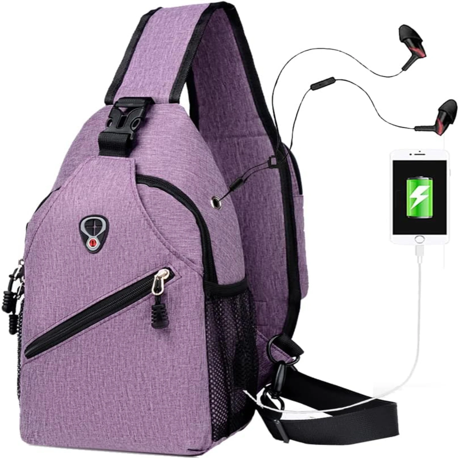 Waterproof Crossbody Sling Bag Chest Shoulder Daypack with USB Charger Port for Men Women - Ideal for Hiking, Walking, Travel