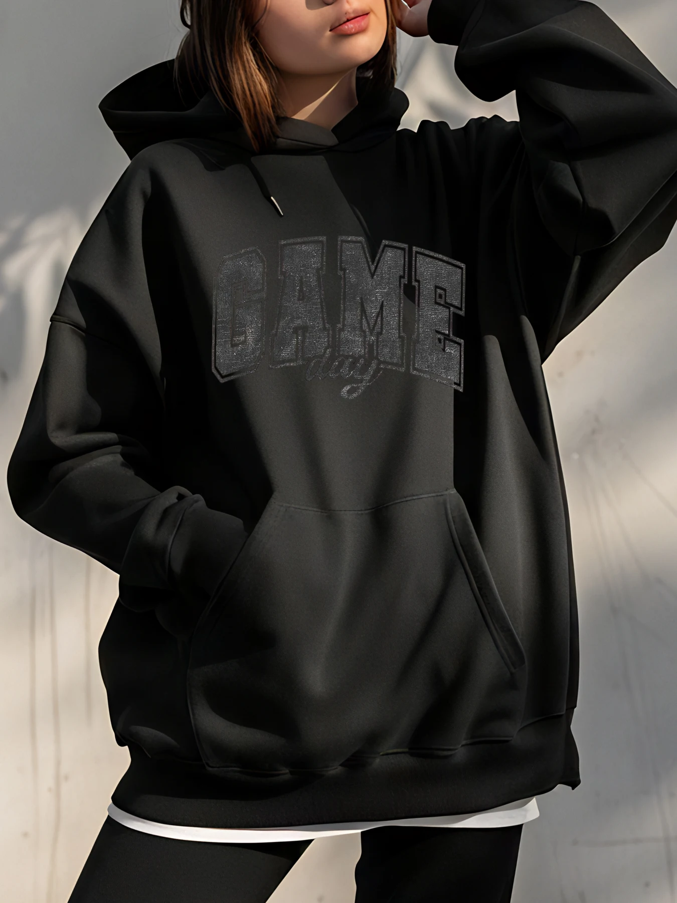 

Женская черная толстовка с капюшоном, толстовка большого размера с принтом игрового дня, повседневная уличная одежда, модный пуловер для молодежи и взрослых