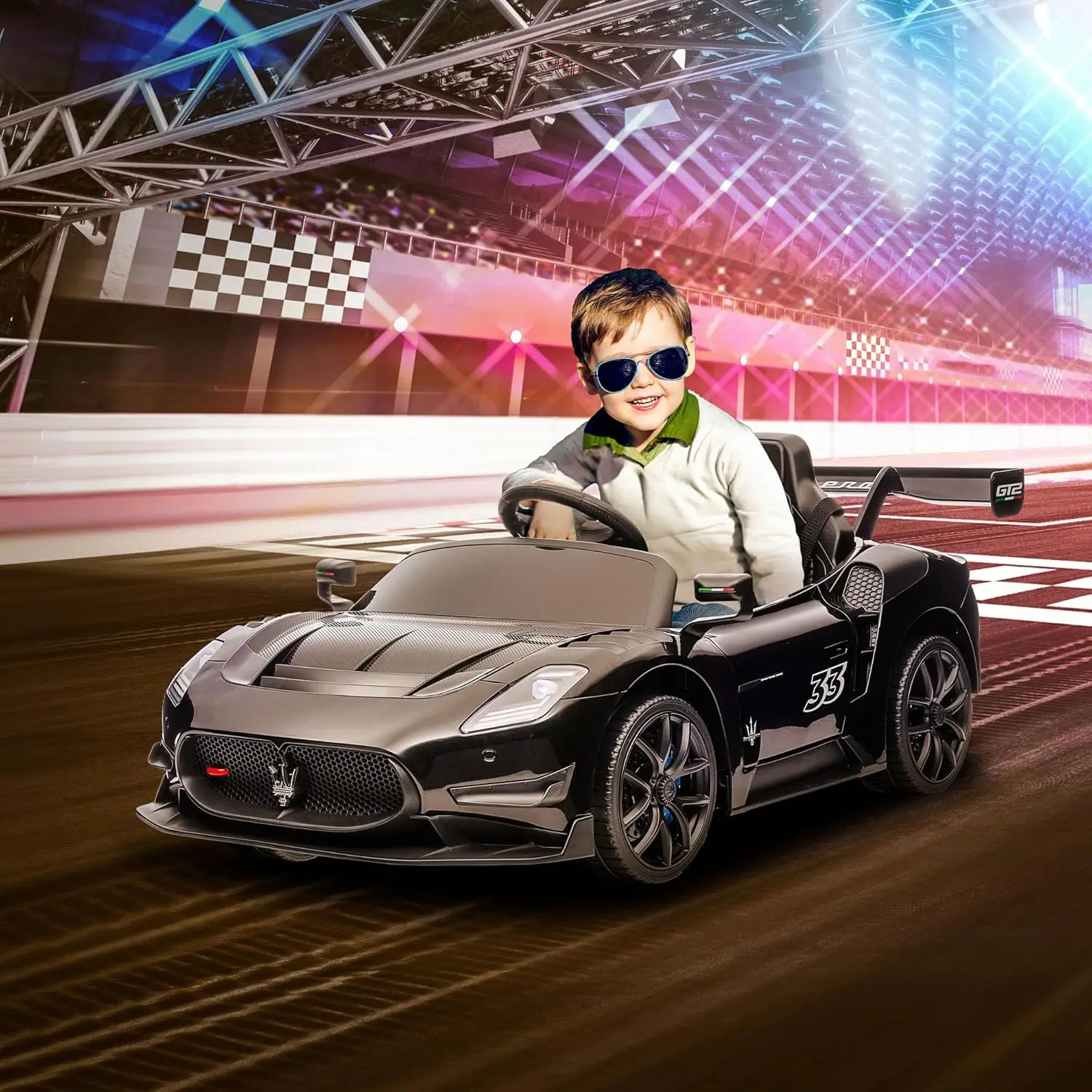 Voiture de conduite sous licence, voiture électrique alimentée par batterie 12 V pour enfants avec suspension à ressort, roues auxiliaires, électrique pour tout-petits de 3 MPH