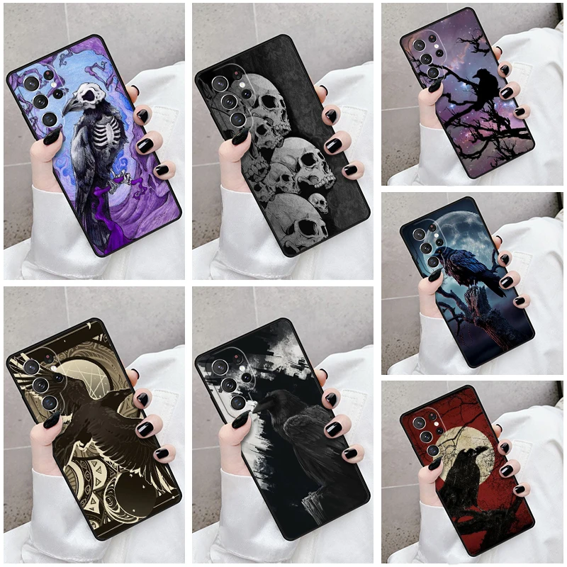 Phone Case For Samsung Galaxy S24 S23 S21fe S22 Ultra Plus Note 10 20 S8 S9 S10 Cover Goth Raven Creepy Night