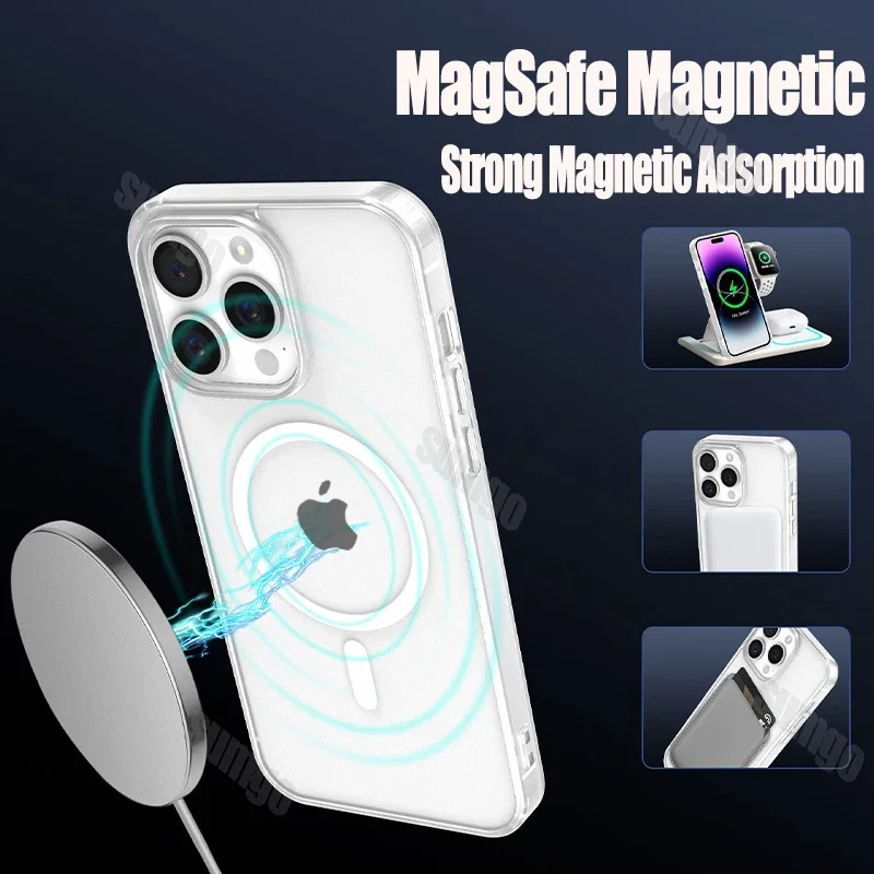 Moda di lusso opaco traslucido per custodia Magsafe per iPhone 16 15 14 13 12 11 Pro Max Plus copertura rigida con ricarica wireless magnetica