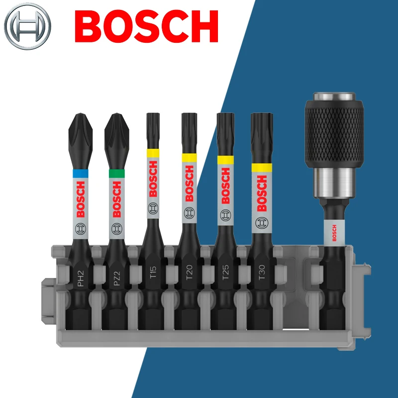 Bosch 2608522327   Profesjonalny 7-częściowy zestaw końcówek wkrętakowych do kontroli uderzeń Bity T/PZ/PH 50 mm Uniwersalny uchwyt Szybkozłączka