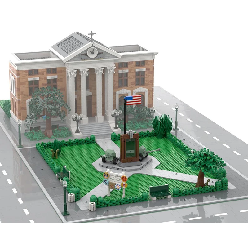 MOC-modelo de Regreso al futuro, Torre del Reloj, Parque modular, vista de la calle, bloques de construcción, juguete educativo para niños, regalo