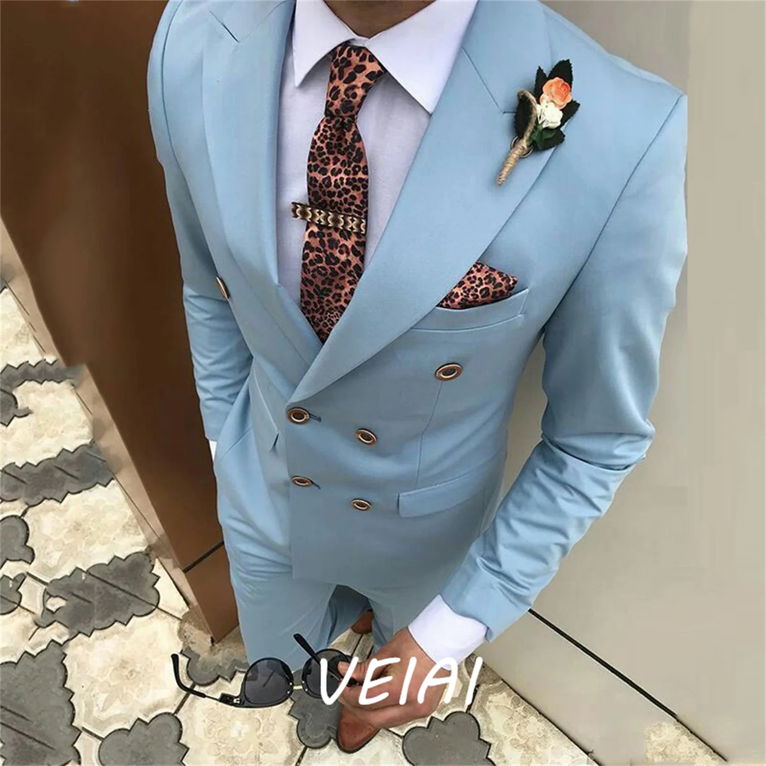 

Синие костюмы для выпускного вечера по индивидуальному заказу, мужские свадебные костюмы, широкие остроконечные лацканы, смокинги для жениха, мужская куртка, мужские пиджаки, двубортный костюм Homme