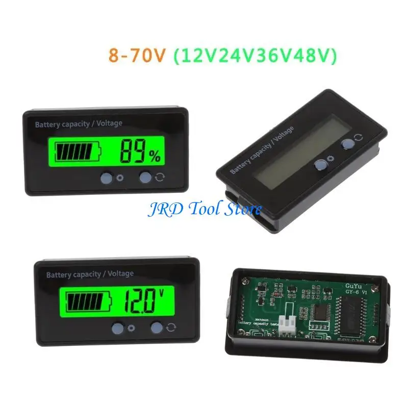 A2UD 8V-70V LED Display Voltmeter Mini Meter Battery Power Percentage Tester