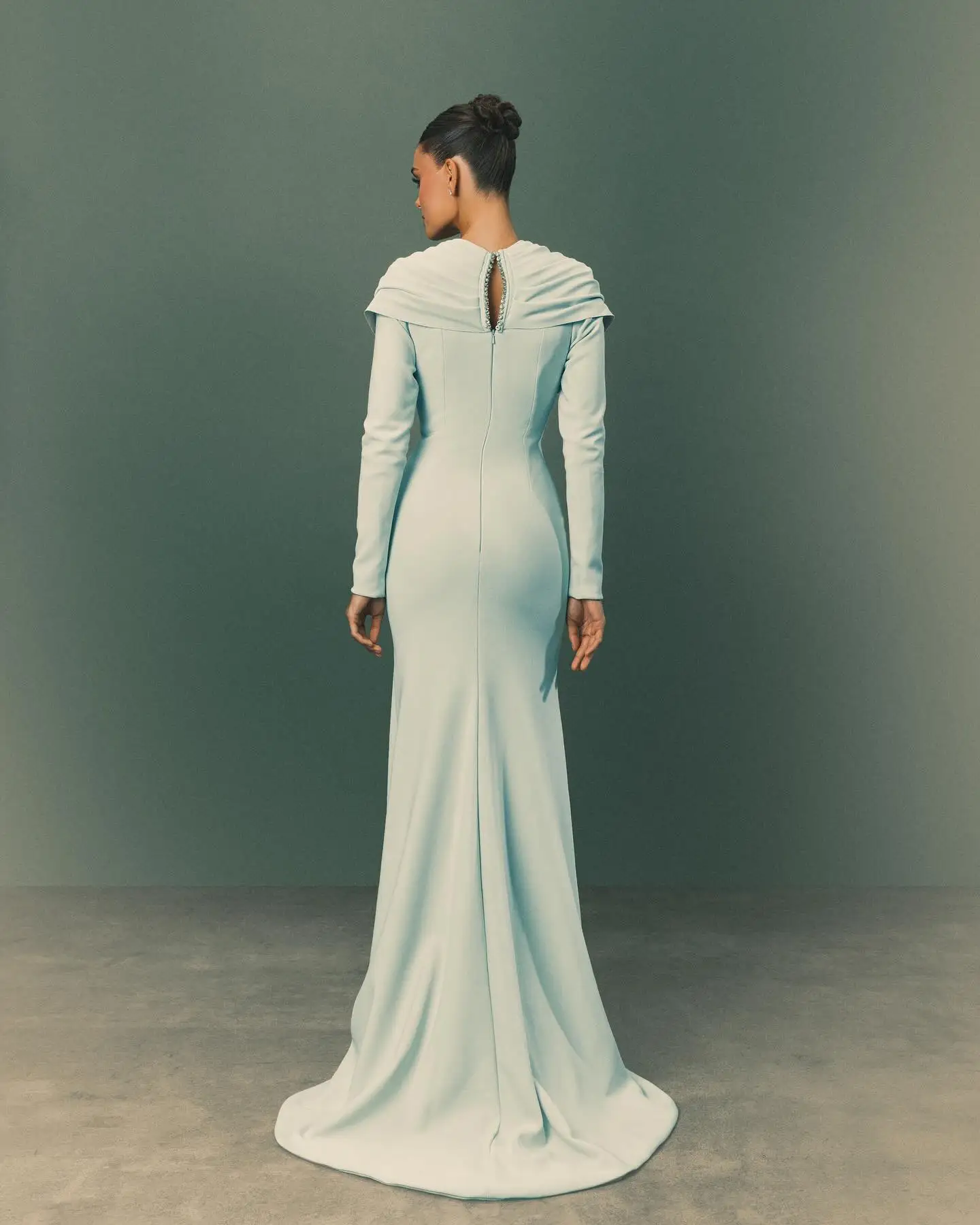 Customized High Quality Jersey Crystal Evening Dresses Temperament Long Sleeves V-Neck Prom Dress Custom Size Party Dr image 3