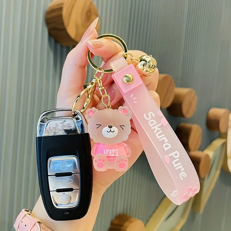 Cute Resin Crystal Cartoon Bear Keychain for Girls - Perfect for Car Keys, Bags, Ornaments, and Party Favors