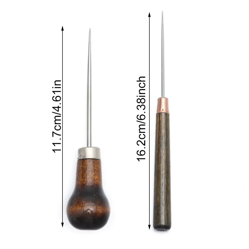 1PC Stitching Awl Wood Handle Alloy Cone Needle Shoes Repair Needles Sewing Accessories Bags Hole Hook DIY Handmade Leather Tool