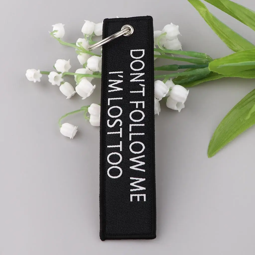 Inspirational Quote Embroidered Key Tags Keychains for Motorcycles and Cars Funny Quote Jet Tag Key Ring Holder Fashion Chaveiro