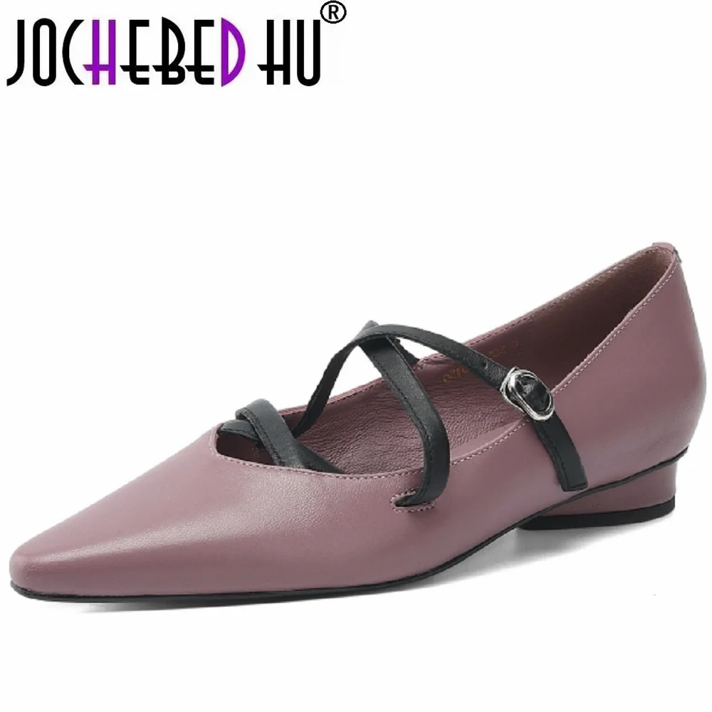 

【JOCHEBED HU】Woman Handmade Genuine Leather Flats Shoes Shallow Slip on Soft Sole Mary Janes Shoes Ladies Casual Outdoor 34-40