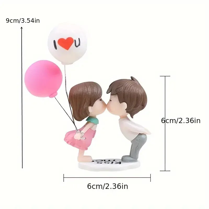 1pc Cartoon Couple Statue Ornament, Cute Kiss Balloon Figure Model, Auto Interior Decoration, Car Dashboard Figurine Accessories