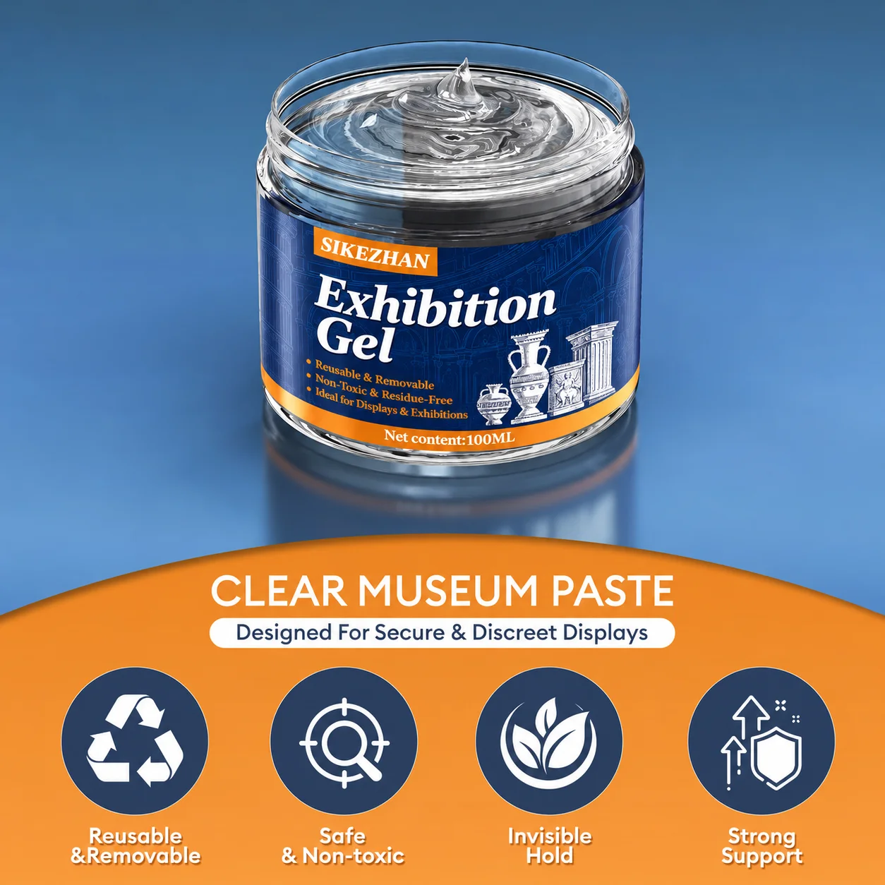 Clear Exhibit Gel Removable Prevent Vibration Strong Hold Putty Wax Museum Glue for Collectibles Antiques Artifacts Decorations