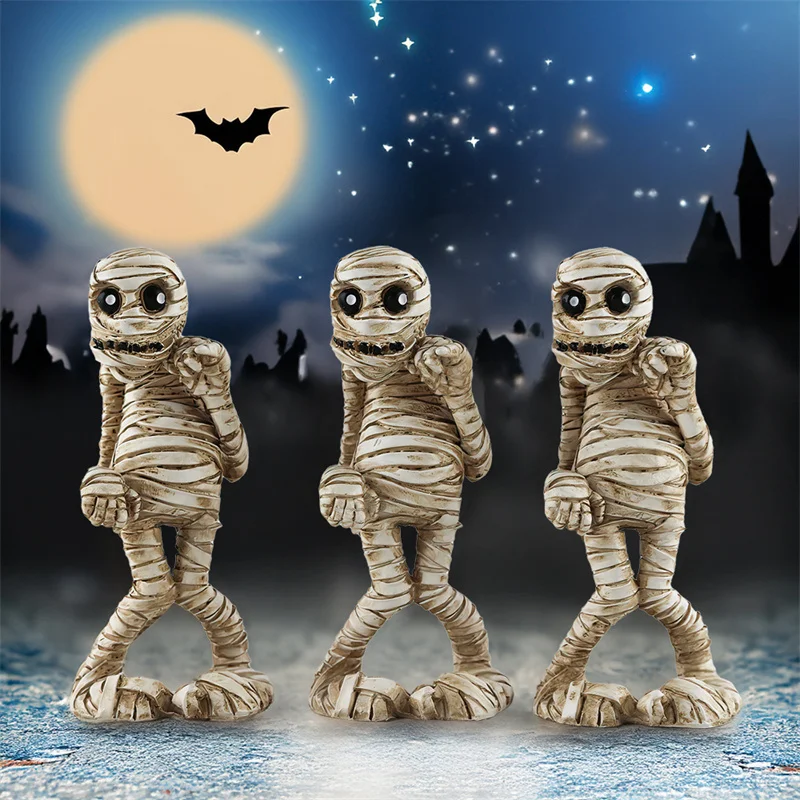 Small Mummy Corpse Statues Resin Crafts Desktop Ornaments Halloween Mummy Figurine Festival Horror Resin Decoration