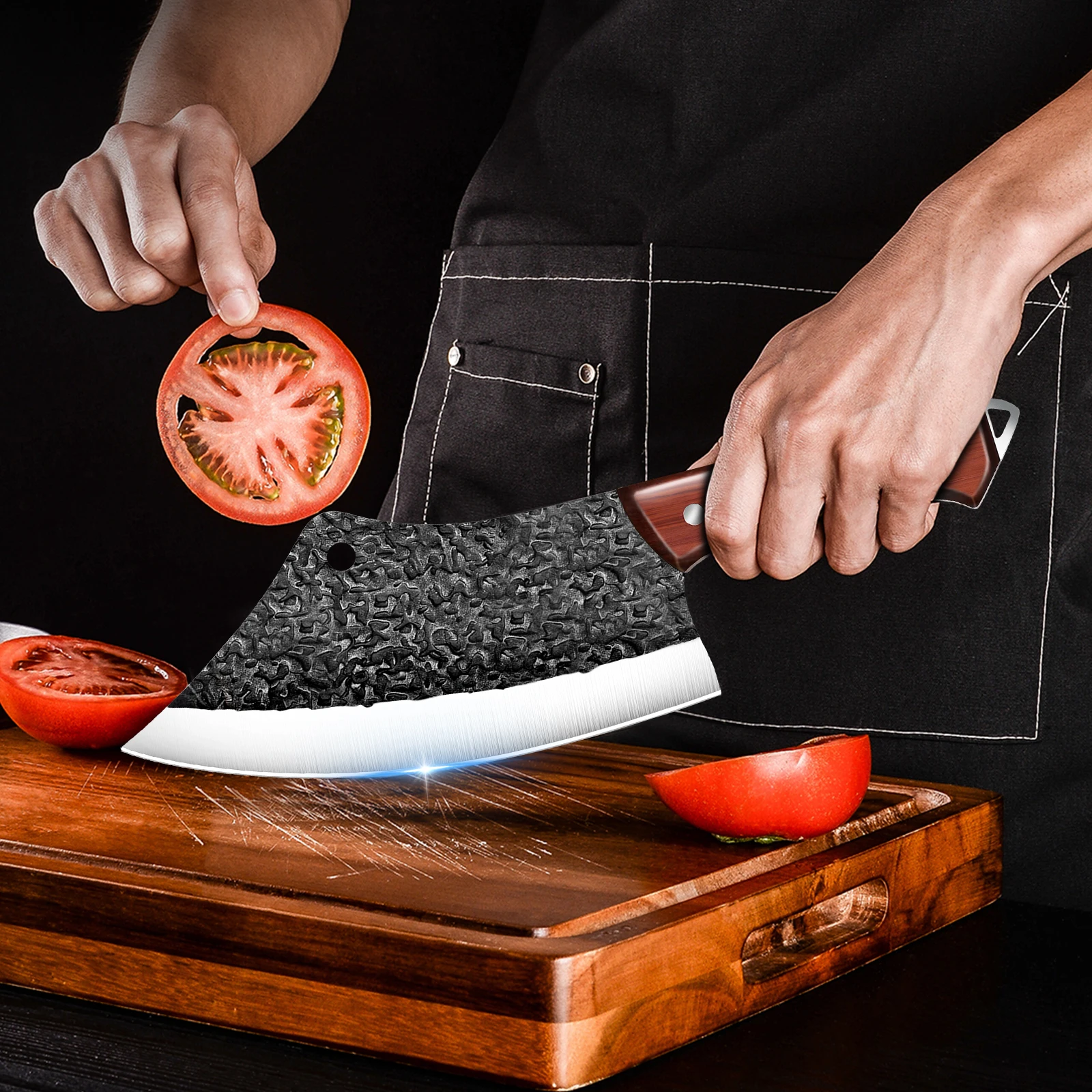 سكاكين الشيف المطروقة من MDHAND سكين المطبخ عالي الكربون من الفولاذ لتقطيع اللحوم والخضروات وتقطيع الساطور للمطبخ مع هدية #6